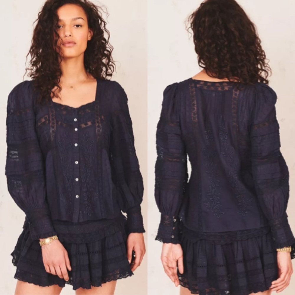 LoveShackFancy Lorette navy top